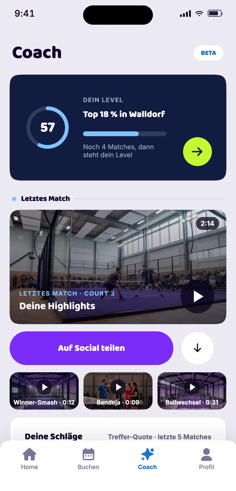 KI-Coach-Screen der padelsmart-App